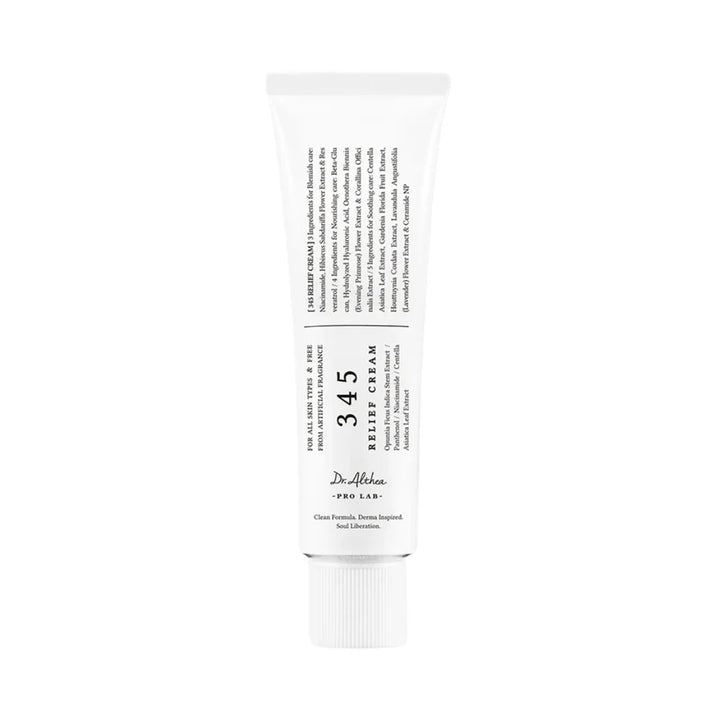 Billede viser Dr. Althea 345 Relief Cream, en hvid tube med sort skift